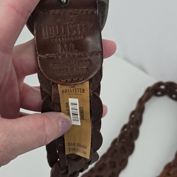 Hollister of California Genuine Leather Women Belt Brown Braided Oval Buckle - Picture 4 of 7